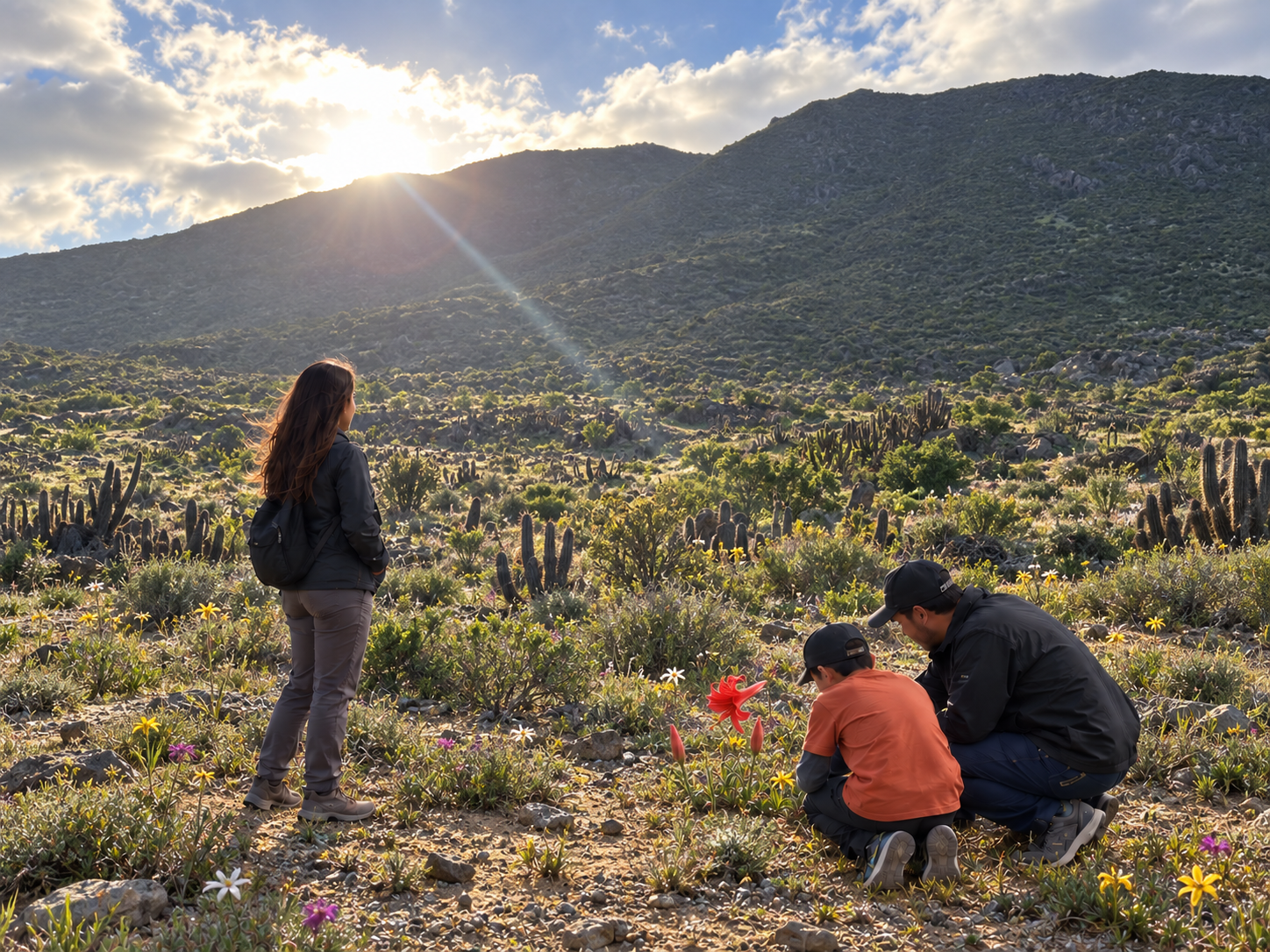 Familia explorando el paisaje del Desierto Florido